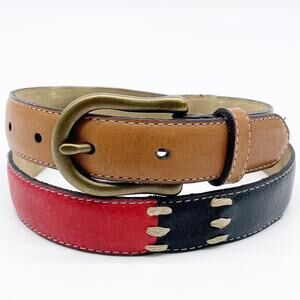 Dockers Womens M Colorblock‎ Belt Western Brown Red Black Leather Brass